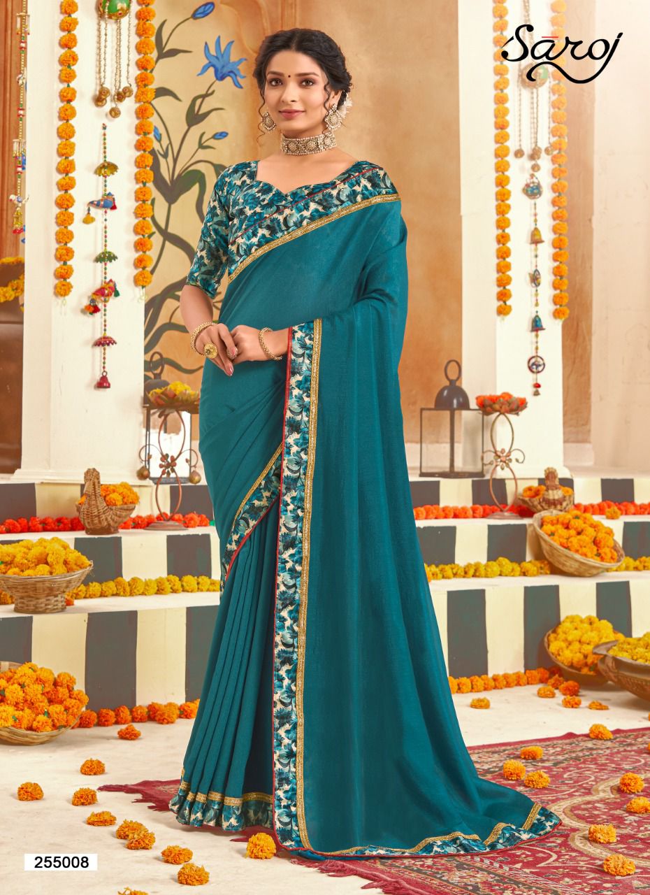 Saroj Divyaa Heavy Festive Wear Vichitra Silk With Border Lace Saree Collection